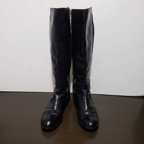 MICHAEL Michael Kors Hamilton Black Leather Stretch Zip Boots Gold Logo 7,5M - Picture 3 of 16